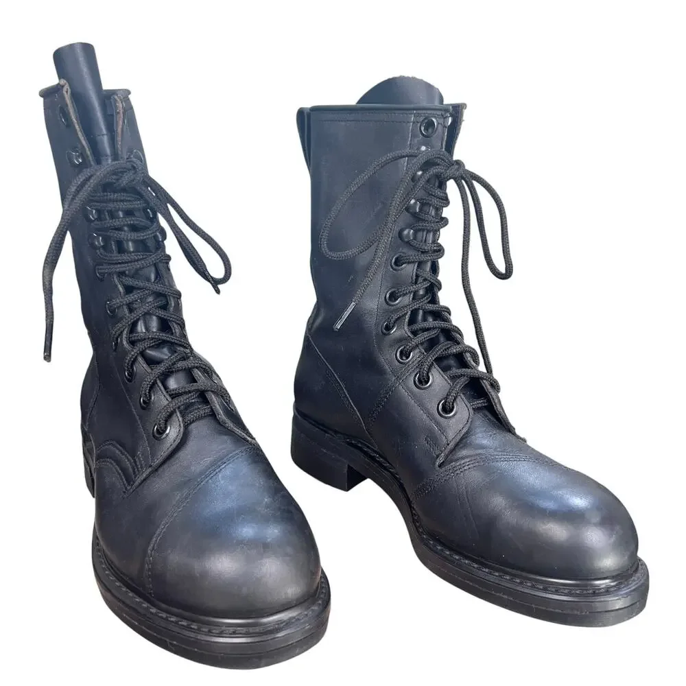 Vintage Biltrite Black Leather Steel Toe Combat Boots Size 8.5 R